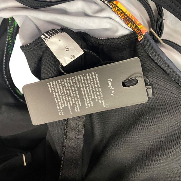 NWT Tempt Me S Black Floral Swimsuit Ruffle Top Molded Cup Tropical Print - Picture 9 of 12